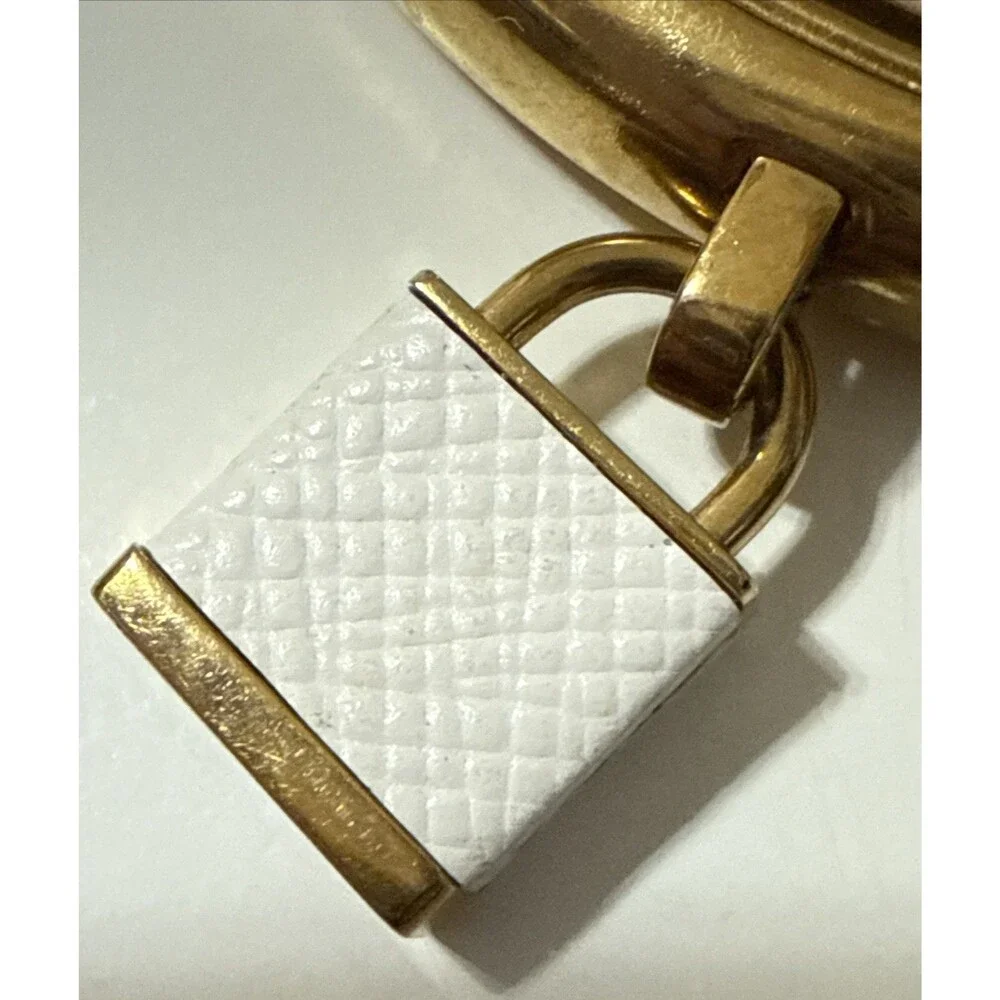 MICHAEL KORS Logo Lock White Leather Bangle Bracelet Gold Tone 8
